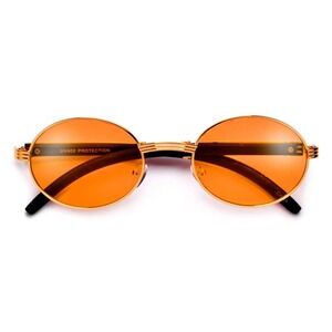 Oval Sunglasses Gold Frame Yellow Lens UV400 Protection Men Hip‎ Hop Migos Style